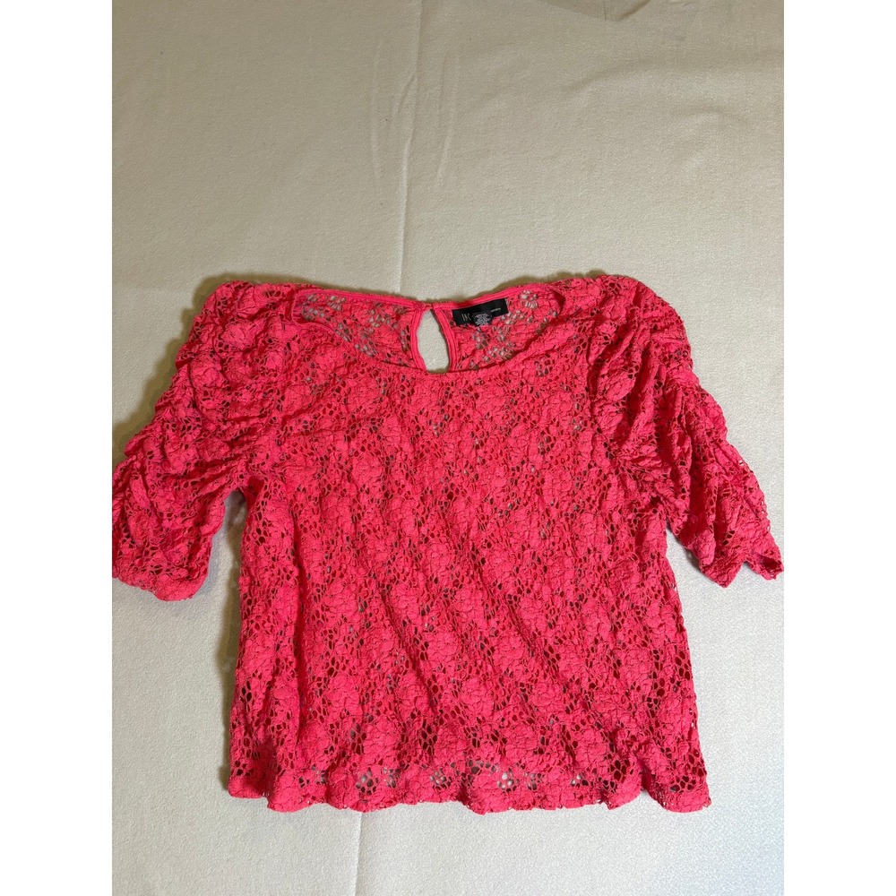 INC International Concepts Hot Pink Floral Lace Puff Sleeve Top XL Distressed